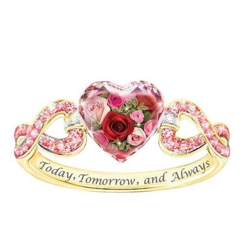Nouveau Cristal Coeur Rose Collier Ensemble Mode Dames Plaqué Or Bijoux En Zircon - Bague N ° 6