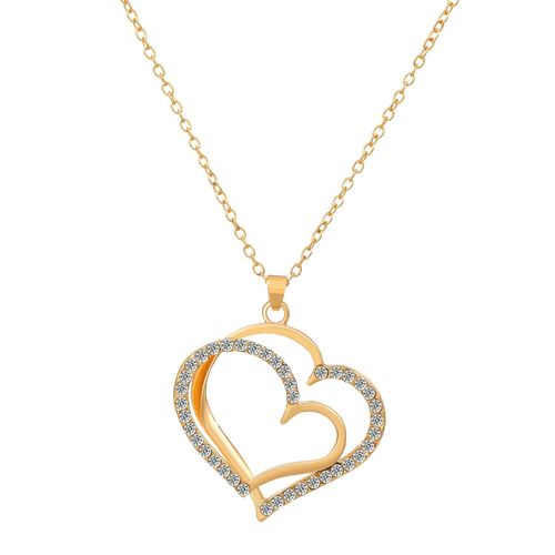 Collier Dames Femmes Amour Ensemble De Bijoux Rétro Mode Personnalité Alliage Diamant Creux Coeur Pendentif Boucles D'oreilles-Kc Collier En Or