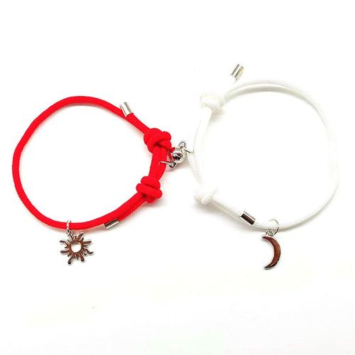 Nouvelle Arrivée Magnétique Soleil Lune Couple Bracelet Couture Haltere Tissage Corde A Main Réglable Pour Hommes Et Femmes-Corde De Milan Rouge + Blanc