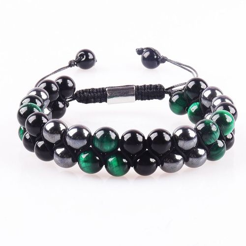 Bracelet En Agate Oeil De Tigre Naturel Bracelet De Perles De Yoga Aimant Noir Tissé Réglable Pour Hommes - 8mm Arrangement De Triangle D'oeil De Tigre Vert