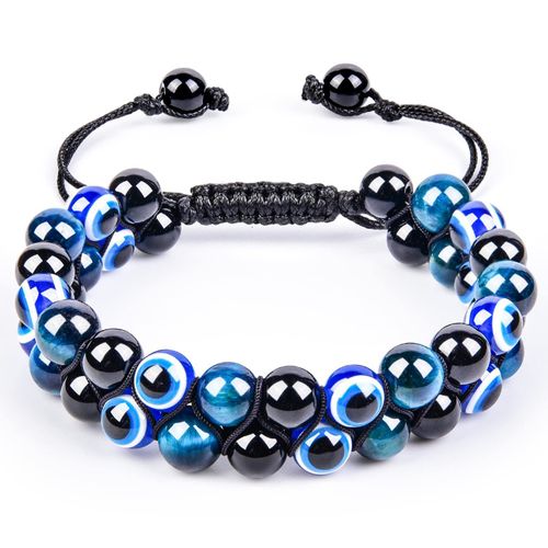 Bracelet En Agate Oil De Tigre Naturel Pour Homme Tressé Réglable Aimant Noir Bracelet De Perles De Yoga-8 Mm Oil De Tigre Bleu + Oil Du Diable