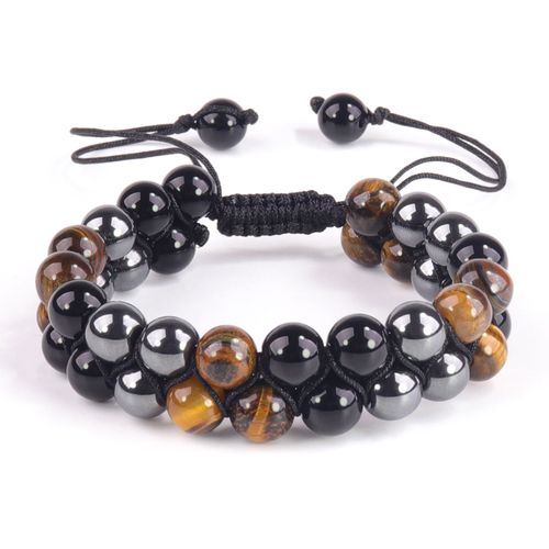 Bracelet En Agate Oeil De Tigre Naturel Pour Homme Tressé Ajustable Aimant Noir Yoga Perlé Bracelet-8mm Oeil De Tigre + Aimant Noir + Triangle De Verre Noir
