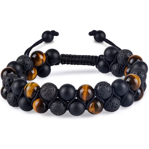 Bracelet En Agate Oeil De Tigre Naturel Pour Homme Tressé Ajustable Aimant Noir Yoga Perlé Bracelet-8mm Oeil De Tigre + Noir Mat + Pierre Volcanique