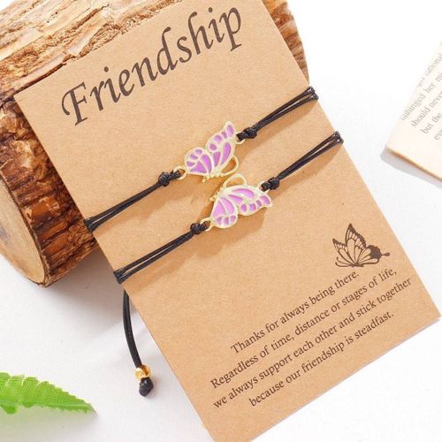 Nouvelle Arrivée Meilleurs Amis Papillon Bons Amis Corde De Cire Tissage Carte D'amitié Bracelet Femmes-Or Violet Plus Carte De Papier Violet