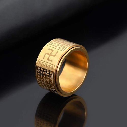 Bague En Acier Au Titane Pour Homme, Bague Rotative Pour Homme Avec Croix Gammée, Nouveau Style Temu - Heart Sutra Gold - No. 11