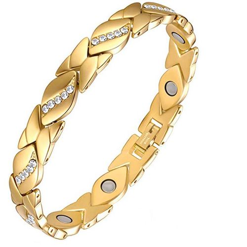 Nouveau Bracelet Magnétique Diamant Clouté Feuille Ancien Bracelet Réglable En Cuivre Rouge Brossé Exclusivement Pour - Aimant Complet Doré