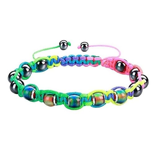 Bracelet Tissé Aimant Noir Pierre Biliaire Noire Perle D'humeur Perlée Perles Sensibles A La Température Changeant De Couleur Bracelet Tissé-Corde De Couleur