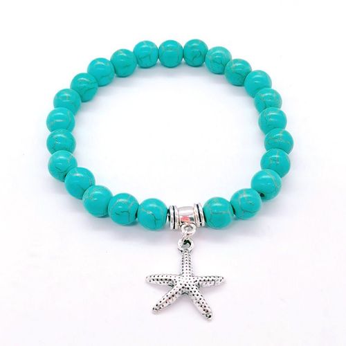 Ensemble Bracelet Multicolore Turquoise Bracelet Géométrique Étoile De Mer Tortue De Mer Céramique Arbre De Vie Bracelet-8mm Mince Étoile De Mer Blanc