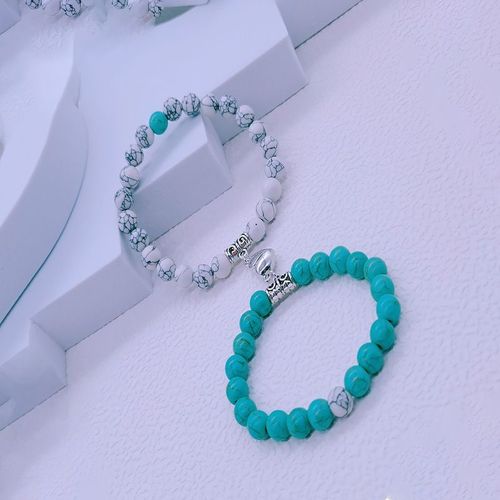 Bracelet Pour Homme Et Femme Une Paire De Bracelet Couple Turquoise Multicolore Love Bracelet Perlé Pierre Boucle Magnétique - Turquoise Blanche + Turquoise Bleue