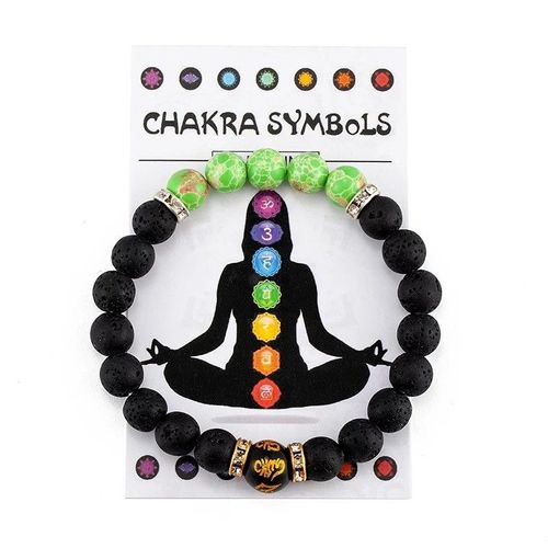 Coloré Hommes Et Femmes Pierre Naturelle Cristal Soulager L'anxiété Mandala Yoga Méditation Bracelet Bracelet - Turquoise + Pierre Volcanique