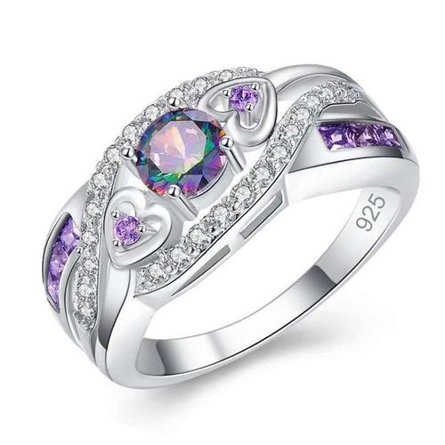 Accessoires Bague Coeur Diamant Violet Alliance Quatre Griffe Bijoux Femme - Violet - N° 9