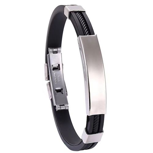 Bracelet Lettrage Diy Bracelet Homme Acier Titane Silicone Bracelet Étoile Acier Inoxydable - Noir