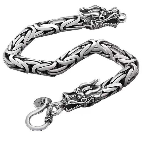 Nouvelle Offre Spéciale Hommes Rétro Double Tete Quille Bracelet Gothique Bracelet Punk Dragon Tete Bracelet-Argent Ancien-5mm-22cm