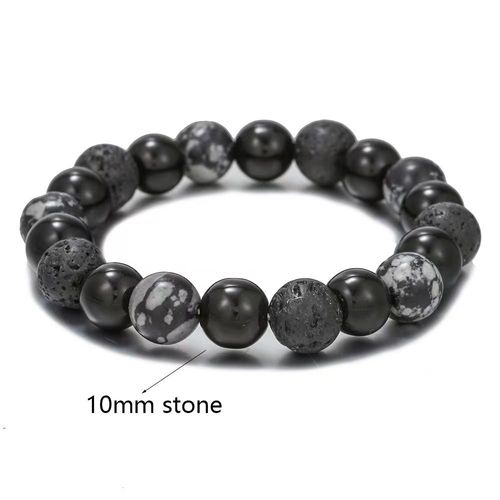 Pierre Brillante Pierre Volcanique Noir Fer Pierre Bracelet Couple Bracelet Personnalité Bracelet-10mm Albâtre + Pierre Volcanique + Diamant Noir