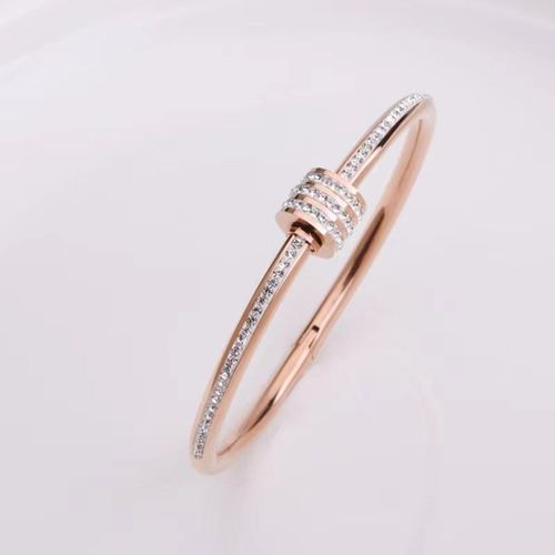 Bijoux En Or Rose Résistant A La Décoloration En Acier Au Titane Bracelet Design De Niche Tendance Avec Diamants Petite Taille Trois Rangées De Diamants-Or Rose