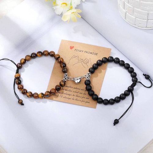 Couple Aimant Bracelet Oeil De Tigre Pierre Volcanique Bracelet Perlé Ajustable-Bracelet Magnétique-Oeil De Tigre + Noir Mat