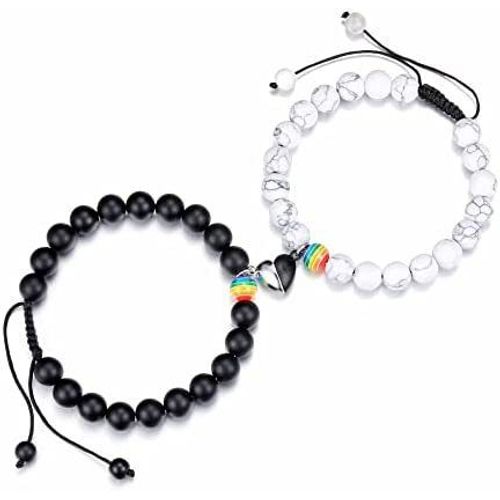Couple Aimant Bracelet Tiger Eye Pierre Volcanique Pierre Réglable Perlé Bracelet-Magnétique Bracelet-Blanc Turquoise--Coloré