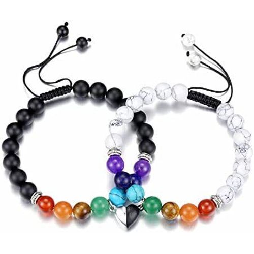 Couple Aimant Bracelet Oeil De Tigre Pierre Volcanique Bracelet Perlé Ajustable-Bracelet Magnétique-Blanc Turquoise-Noir Mat-Coloré