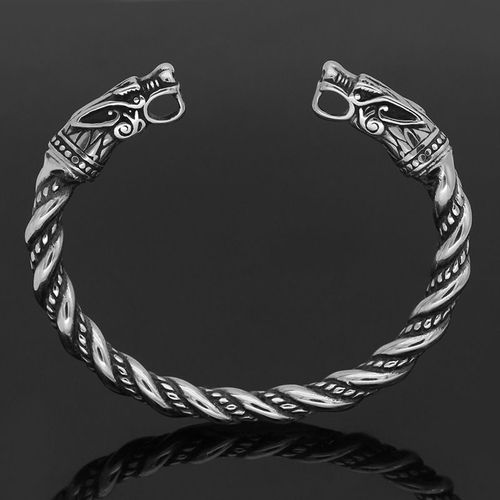 Rétro Dragon A Deux Tetes Ouvert Solide Bracelet Homme Mythologie Nordique Pirate Personnalité Homme Keel Bracelet-Dragon Head Bracelet-Ancient Silver