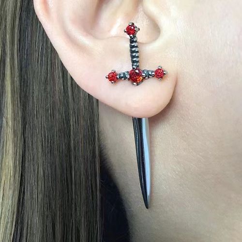 Temu Platform Pinduoduo New Gothic Sword Boucles D'oreilles Boucles D'oreilles Poignard Gothique - Diamant Rouge Noir