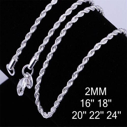 Collier Bijoux Plaqué Argent 2mm Corde Torsadée Collier Torsadé Chaîne Torsadée Bijoux-2mm16 Pouces