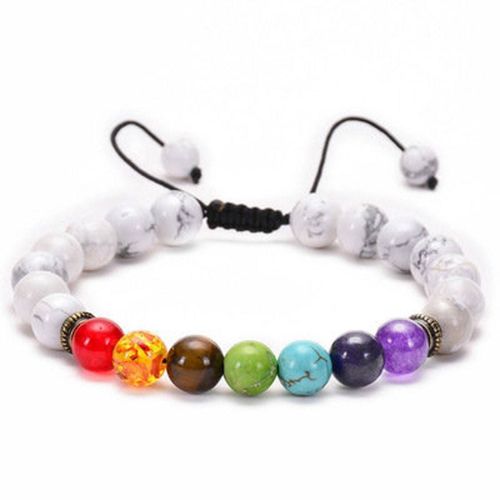 Vente Chaude Bracelet De Bijoux En Alliage A Sept Veines Pierre Volcanique Colorée Turquoise Oeil De Tigre Bracelet Tissé De Yoga Bracelet-Blanc Turquoise Coloré