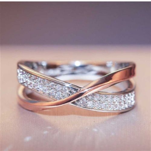 E-Commerce Nouveau Bijoux Bague En Alliage De Zircon Bicolore En Forme De X Simple Et Personnalisé Pour Femme - Or Rose - N° 8