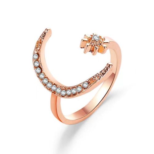 Bague Crescent Fashion Star Moon Ring Style Ethnique Star Moon Index Finger Open Ring - Or Rose