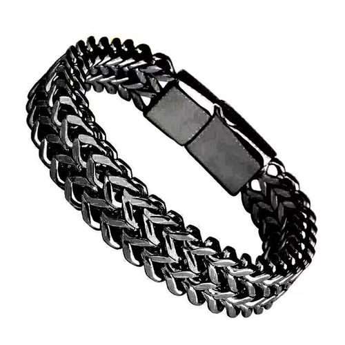 Bracelet Personnalisé Ins Wind Bracelet Hip-Hop En Acier Titane Boucle Magnétique Bracelet Homme Tendance Main Punk Dominatrice Simple-4×8mm Largeur 19cm Longueur Noir