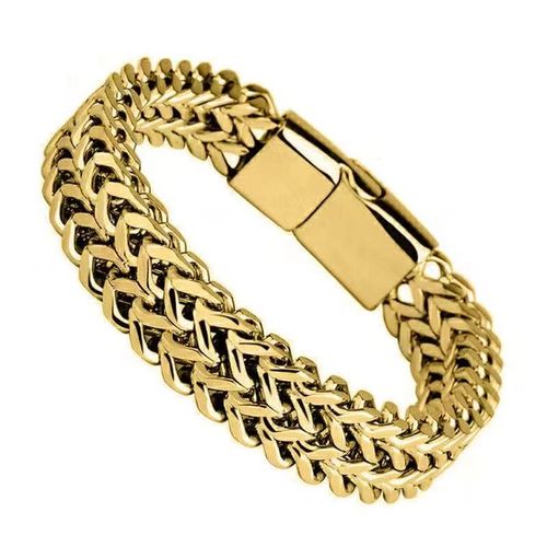Bracelet Ins Vent Personnalisé Hip-Hop Bracelet En Acier Titane Boucle Magnétique Bracelet Homme Tendance Simple Dominatrice Punk Main-4×8mm Largeur 19cm Longueur Or