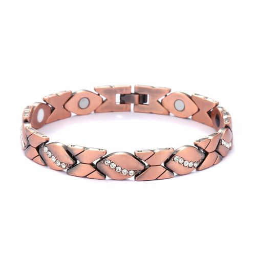 Bracelet Magnétique En Cuivre Rouge Avec Aimant En Diamant Pour Femme - Bracelet Réglable En Diamant - Cuivre Antique Brossé - Point Noir, Blanc Et Rouge