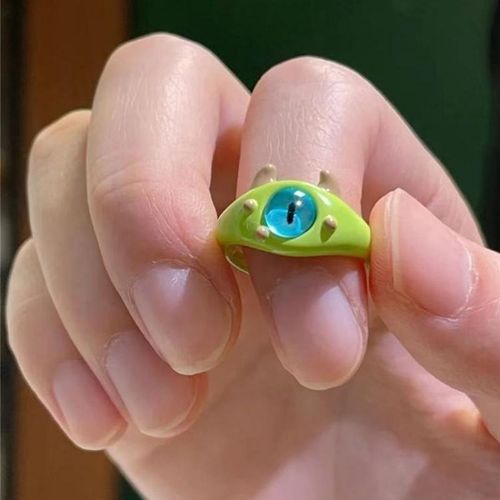 Drôle Chat Noir Combinaison Monstre Anneau Gros Yeux Garçon Doux Et Cool Dessin Animé Mignon Copines Couple Bague Cadeau Bijoux-Vert Gros Yeux Garçon-Ouverture Réglable