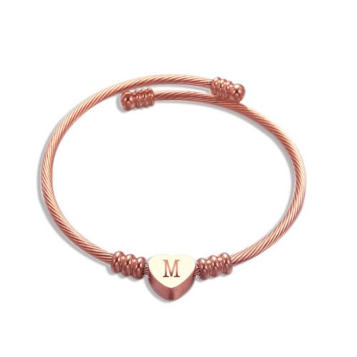 Bracelets Tressés En Fil D'acier Inoxydable Bracelets En Forme De Coeur En Acier Au Titane Bracelets Pour Femmes A La Mode En Acier Doré - Or Rose