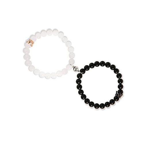 Mode Rose Cristal Givré Pierre Bracelet Couronne Magnétique Bracelet Couple - Pierre De Lune + Givré
