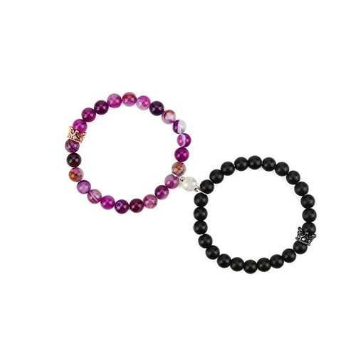 Mode Rose Cristal Givré Pierre Bracelet Couronne Magnétique Bracelet Couple - Rose Rouge + Givré