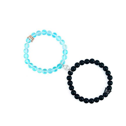 Mode Rose Cristal Givré Pierre Bracelet Couronne Magnétique Bracelet Couple - Bleu Clair De Lune + Givré