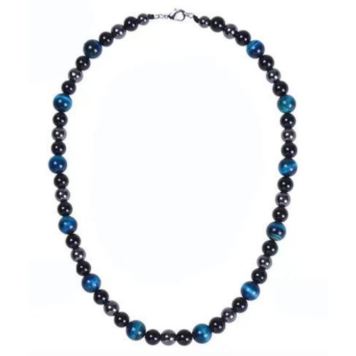 Vente Chaude Oeil De Tigre Hématite Obsidienne Triple Protection Collier Vintage Hommes Collier-Figure 3 Bleu Tigre Pierre 12mm