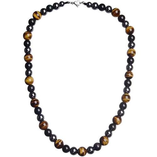 Vente Chaude Tiger Eye Stone Hématite Obsidienne Triple Protection Collier Vintage Hommes Collier-Figure 1 Yellow Tiger Stone 12mm