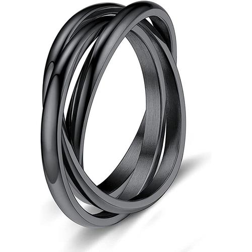 Anneau Triple En Acier Inoxydable Bague En Acier Au Titane Triple Emboîtement Rotatif Couple Ring Couple Ring-Black