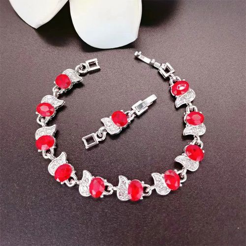 Nouveau Ménisque Incrusté Zircon Coloré Bracelet Mode Charme Bracelet Réglable-Rouge