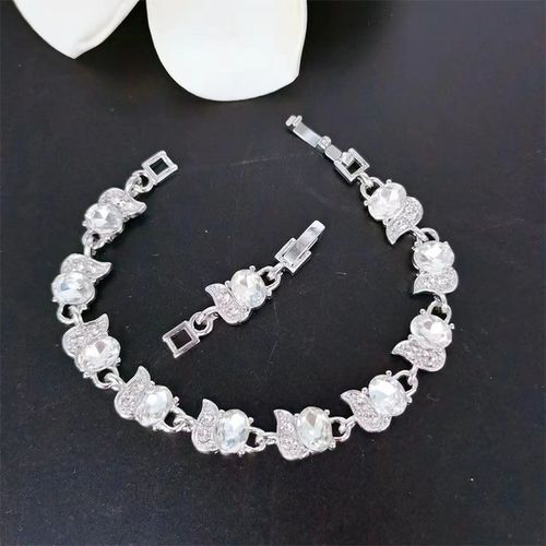 Nouveau Ménisque Incrusté Zircon Coloré Bracelet Mode Charme Bracelet Réglable-Blanc