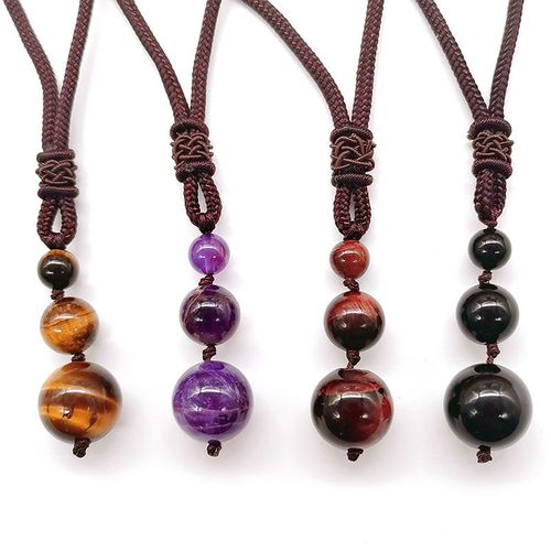 Nouveau 16 Mm Tiger Eye Pierre Pendentif Collier Réglable Naturel Améthyste Pendentif Collier Hommes Et Femmes Bijoux-Améthyste Collier
