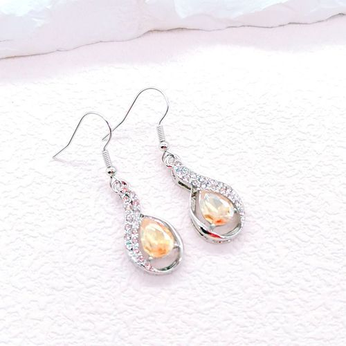 Ensemble De Bijoux En Zircon Incrusté En Forme De Goutte, Boucles D'oreilles Simples Et Polyvalentes, Collier-Boucles D'oreilles-Champagne