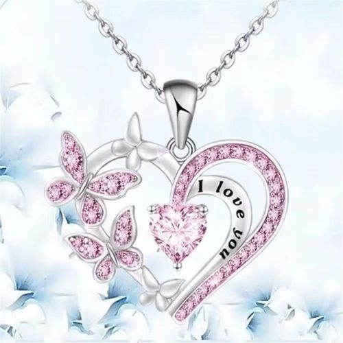 Collier D'amour De Mode Collier Papillon Micro-Incrusté De Strass L Love You Collier Simple-Rose