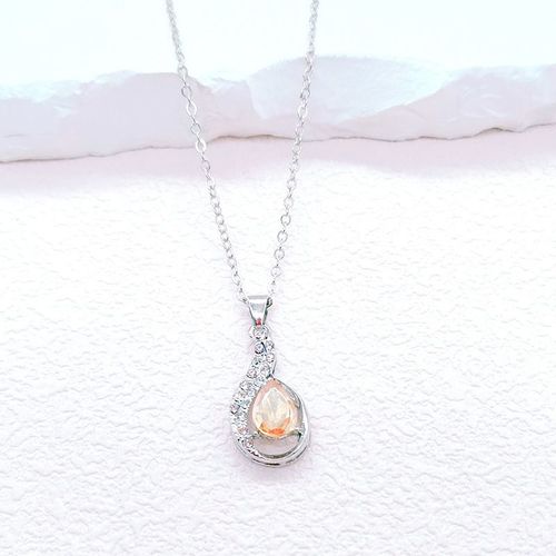 Ensemble De Bijoux En Zircon Incrusté En Forme De Goutte, Boucles D'oreilles Simples Et Polyvalentes, Collier-Collier-Champagne