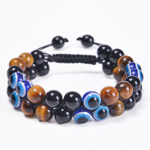 Bracelet Mauvais Oil Oeil De Tigre Bracelet Aimant Noir Bracelet Double Oeil De Diable Tressé Pierre Naturelle - Oeil De Tigre Jaune + Perle Noire + Bracelet Oeil De Diable (3 Pieces)
