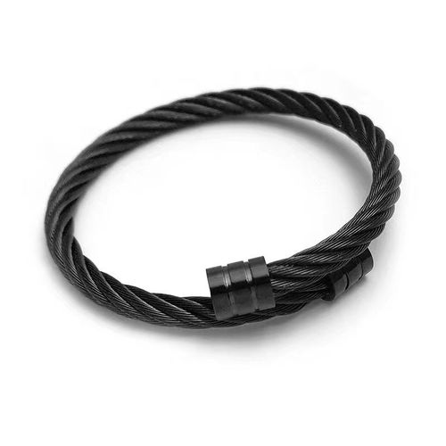 E-Commerce Bracelet En Fil D'acier Au Titane Pour Hommes Hip Hop Punk Open Stretch Jewelry Fashion - Bracelet Noir