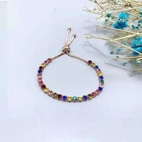 3mm Couleur Zircon Rond Simple Rangée Pleine Diamant Bracelet En Cristal Réglable Femme Main Bijoux-4mm Or Rose Rond Pierre De Couleur