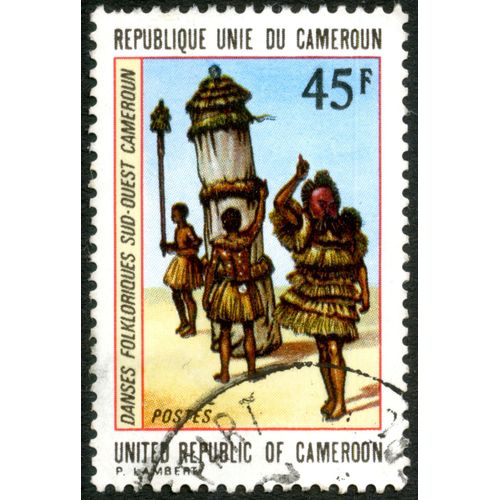 Timbre Oblitéré République Unie Du Cameroun, Danses Folkloriques Sud-Ouest Cameroun, 45 F, Postes