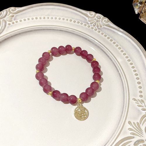 Bracelet De Bénédiction En Cristal Rose Bracelet Pour Femme Design De Luxe Léger Bracelet En Cristal De Fraise Bracelet En Perles De Fleur De Pecher Polyvalent-Sw-D014 Or